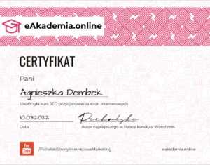 Certyfikat skończonego kursu SEO